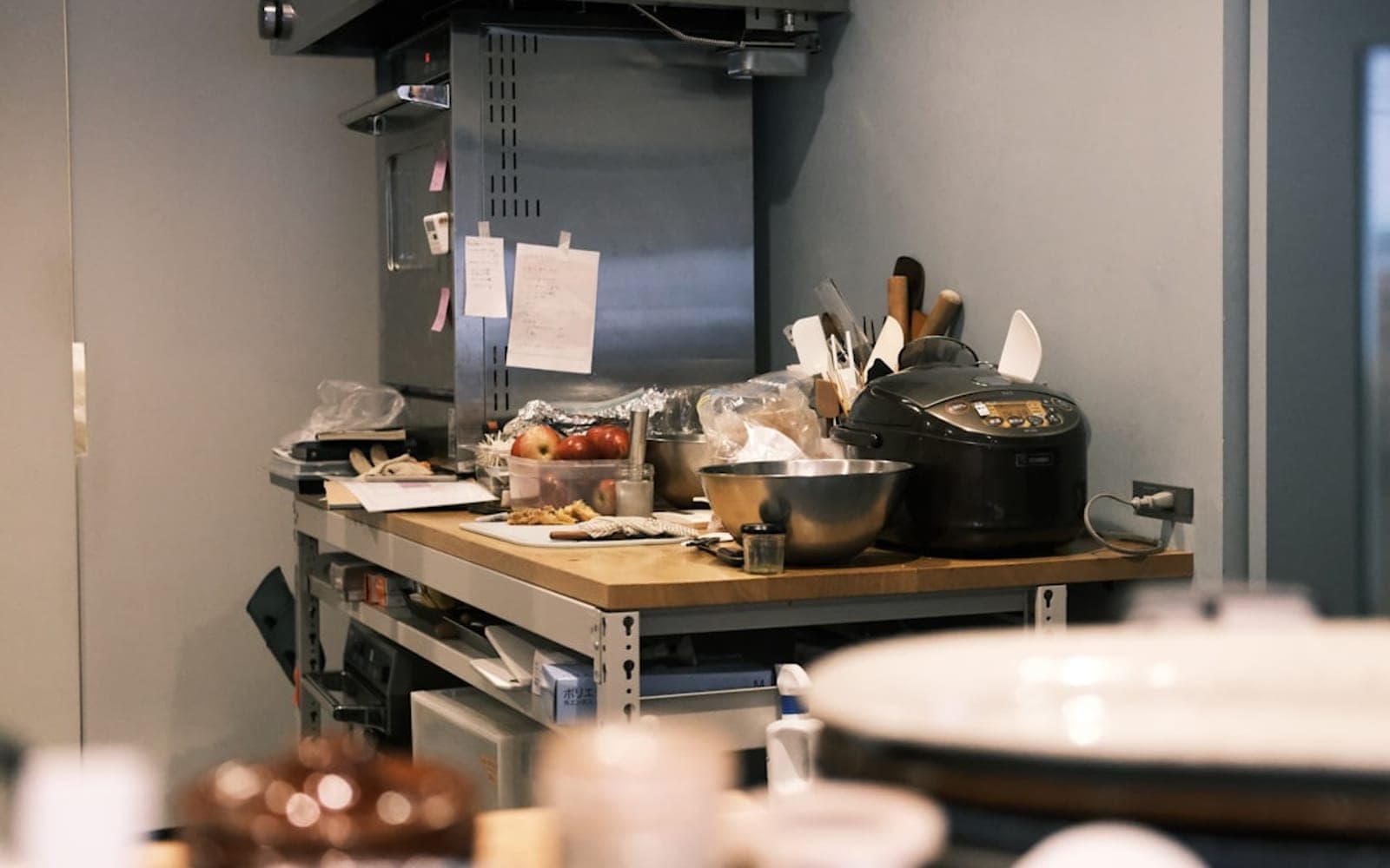 a kitchen counter with food